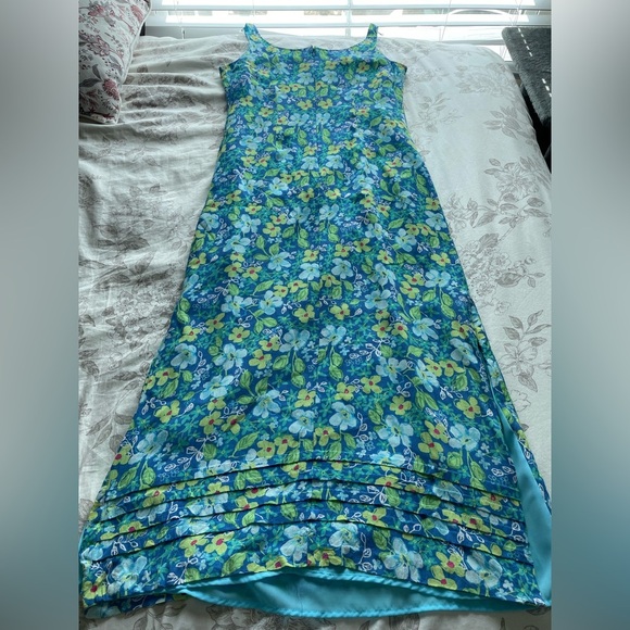 Sigrid Olsen Blue Green Floral Maxi Dress 10 Forest Fairy Granola Girl Cottage - Picture 4 of 11